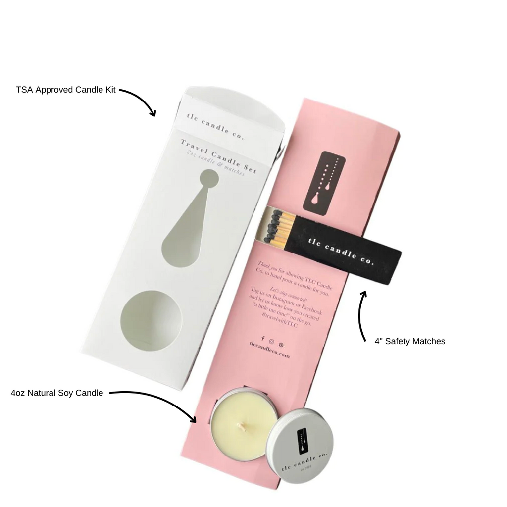 TSA Approved Candle Kit with candle, matches, and packaging on a white background