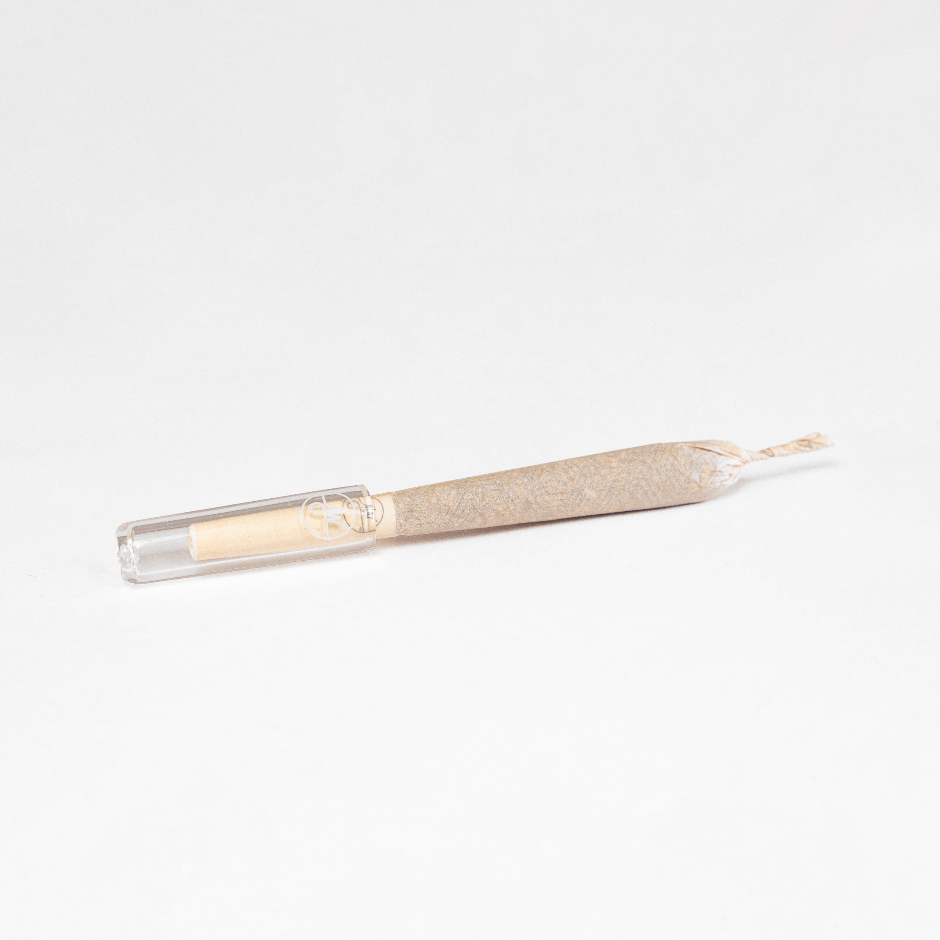 A clear glass joint tip at the end of a pre-roll