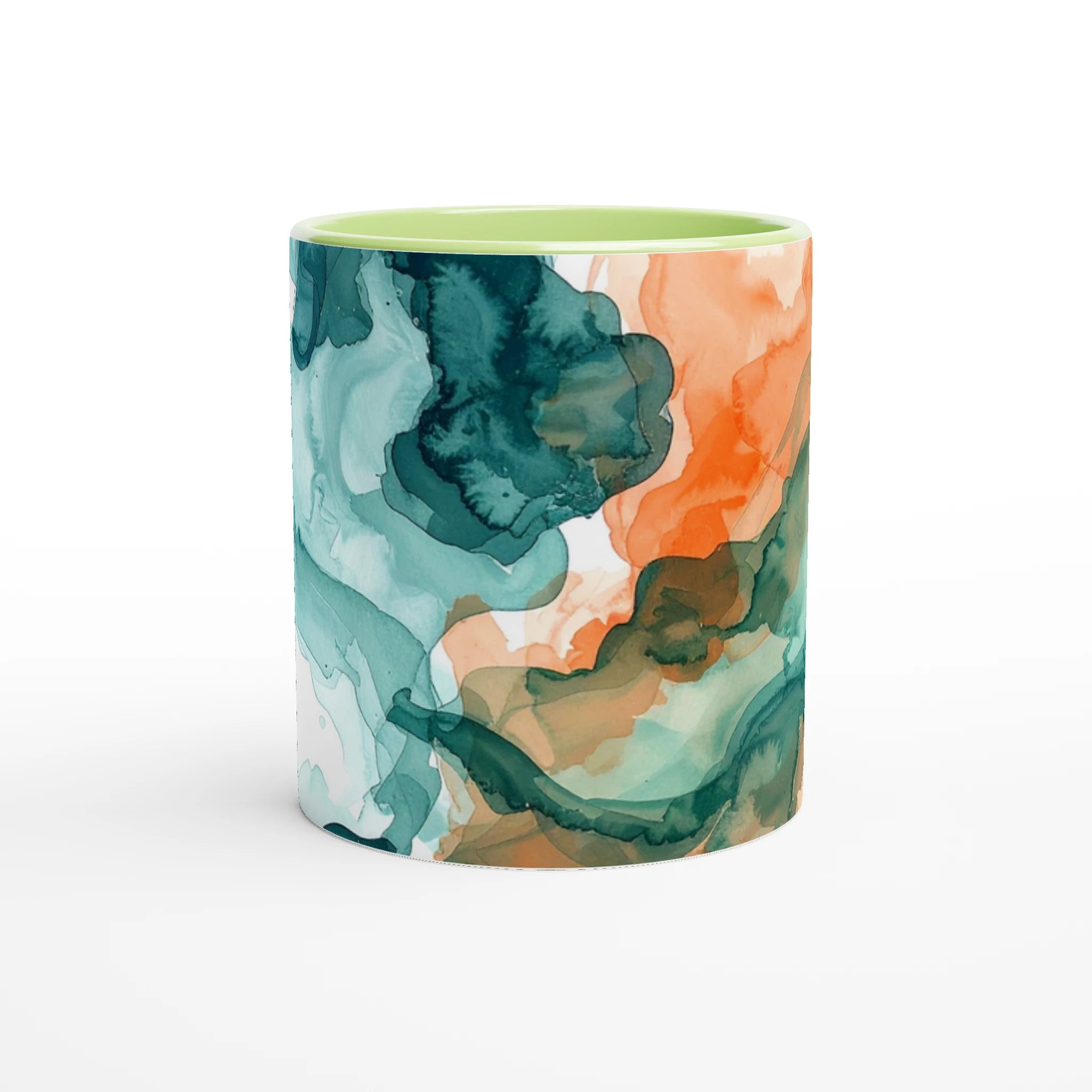 Cylindrical container with a colorful abstract design on a white background