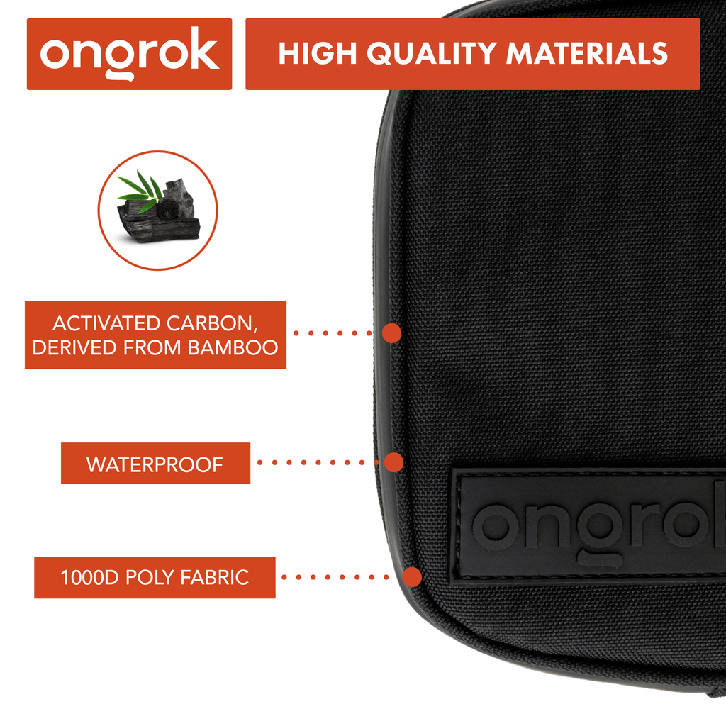 Black product with 'ongrok' branding and material features on a white background