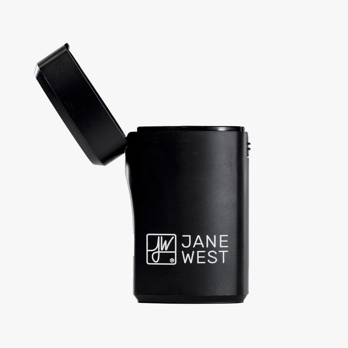 Open Black container with 'Jane West' logo on a white background