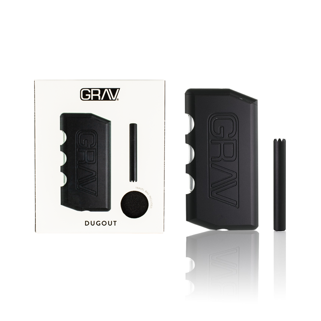 Black dugout with GRAV branding on a white background