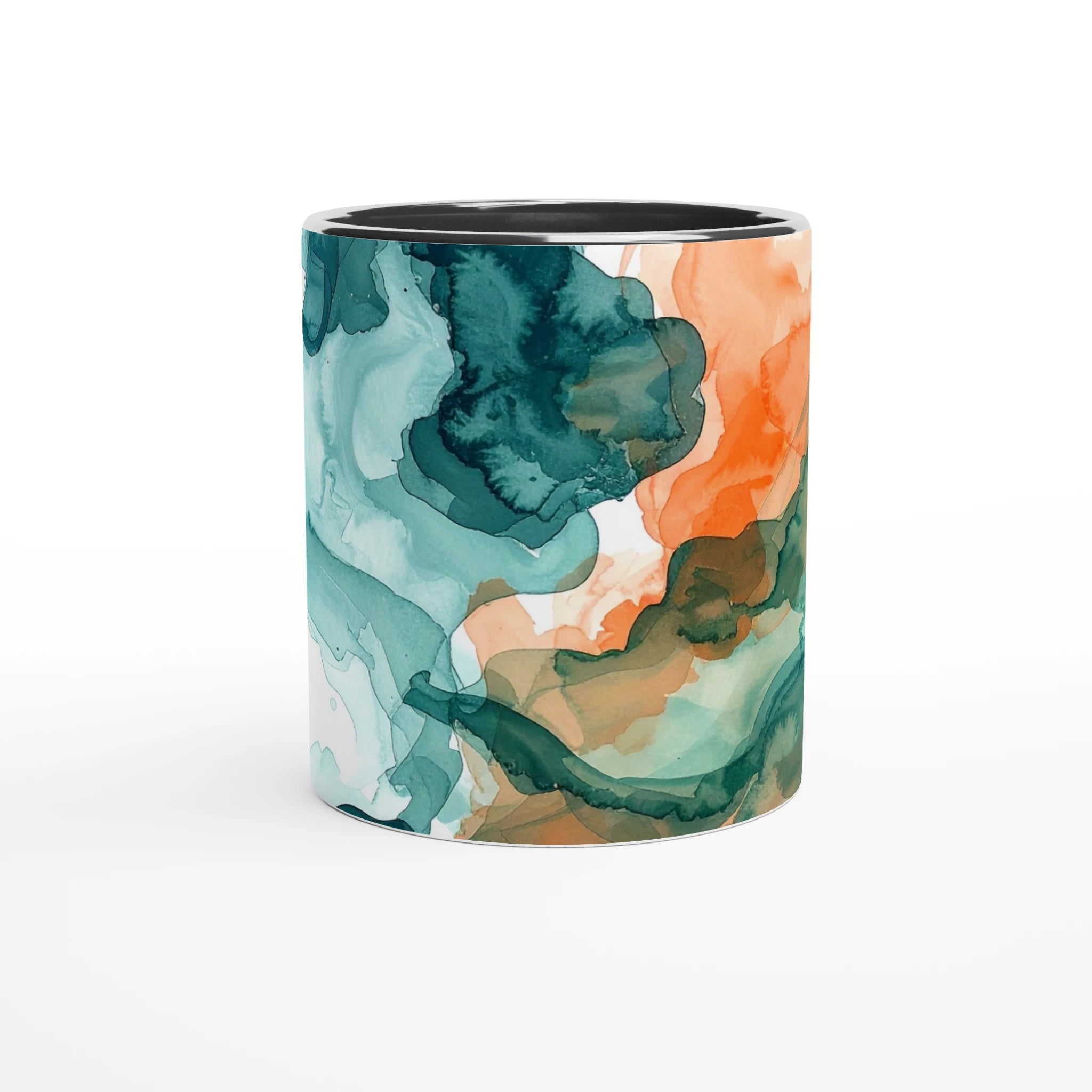 Cylindrical container with abstract multicolor design on a white background