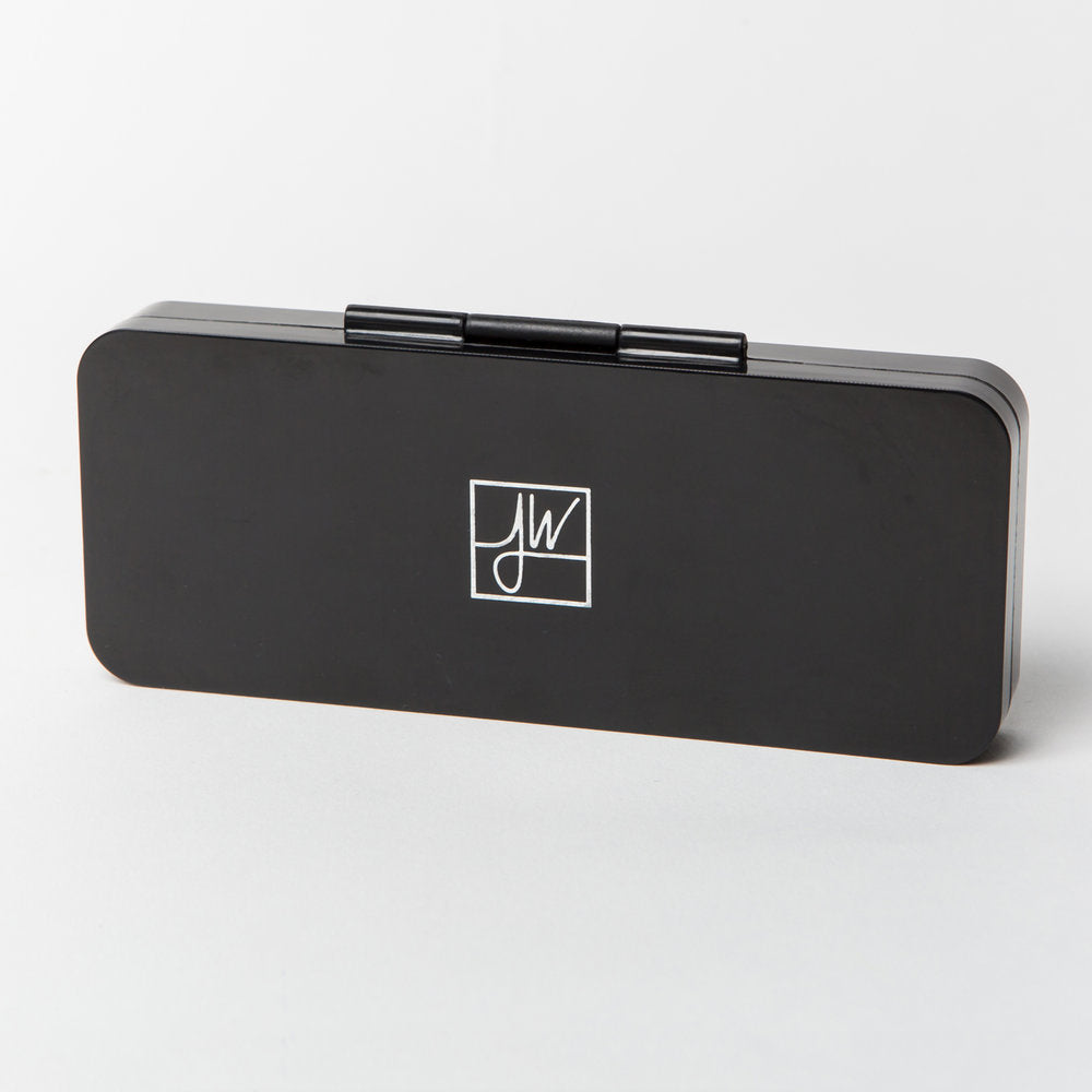 Black rectangular case with a logo on a white background