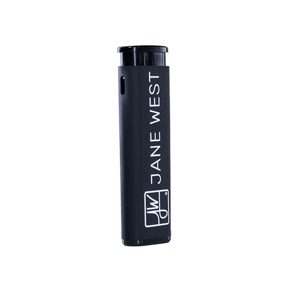 Black lighter with 'Jane West' branding on a white background