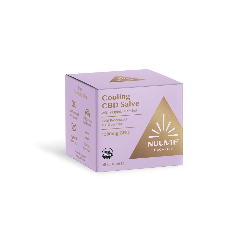 Nume Organics Cooling CBD Salve packaging on a white background