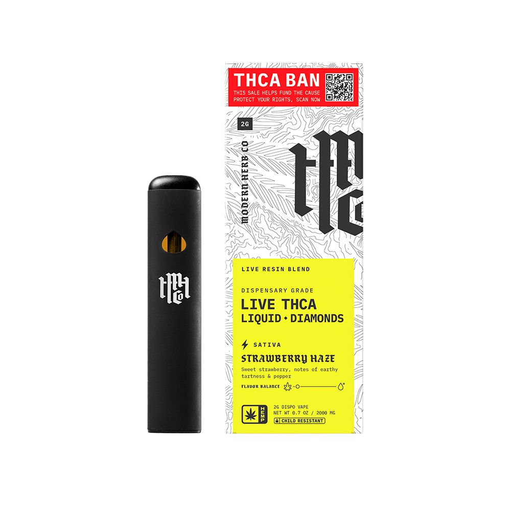 THCA vape pen and packaging on a white background