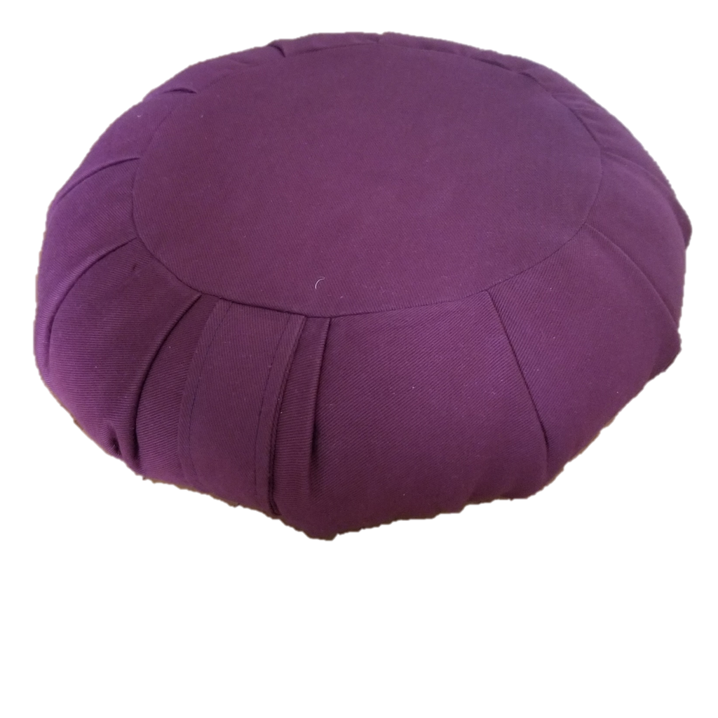 Purple meditation cushion on a white background