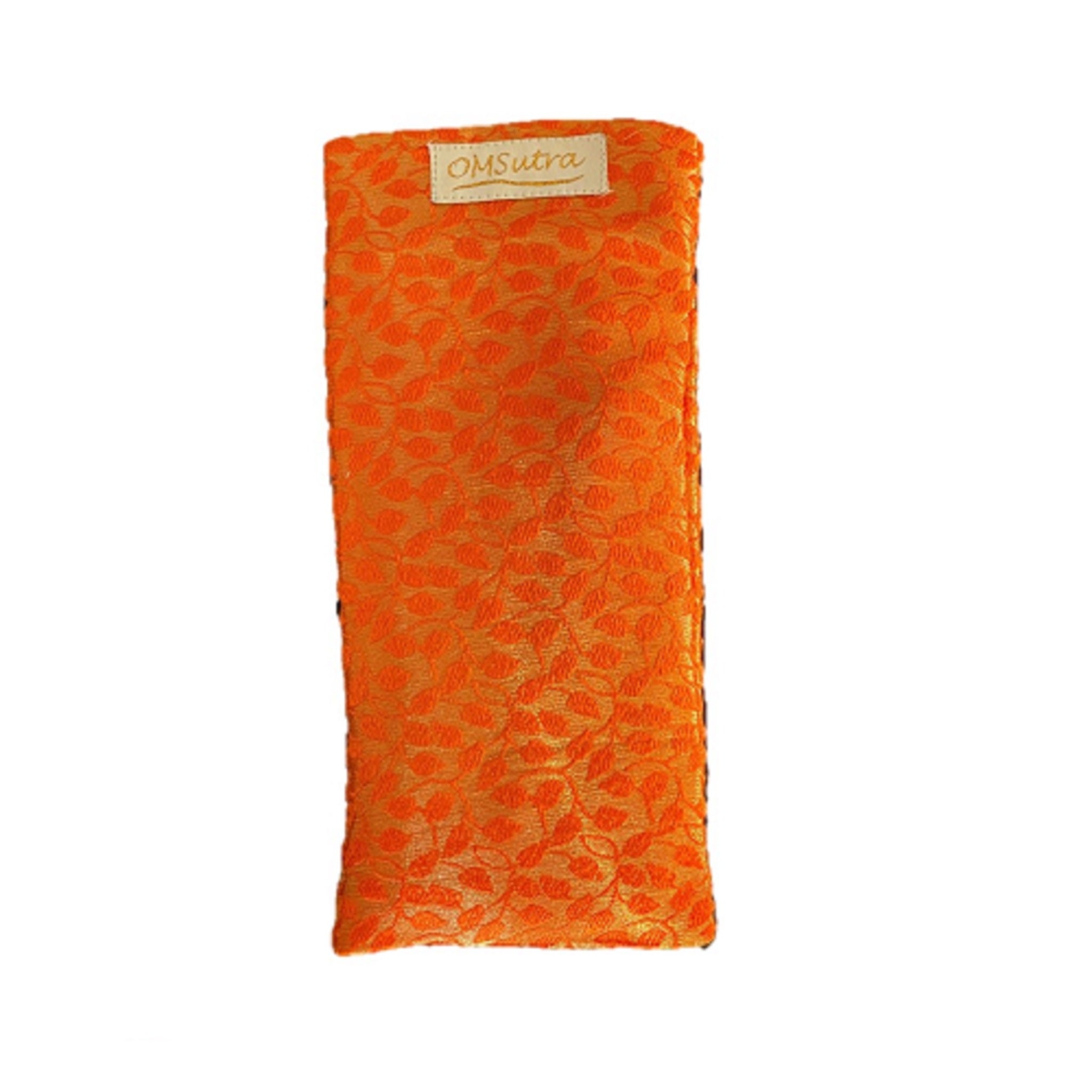 Orange eye pillow with floral pattern on a white background