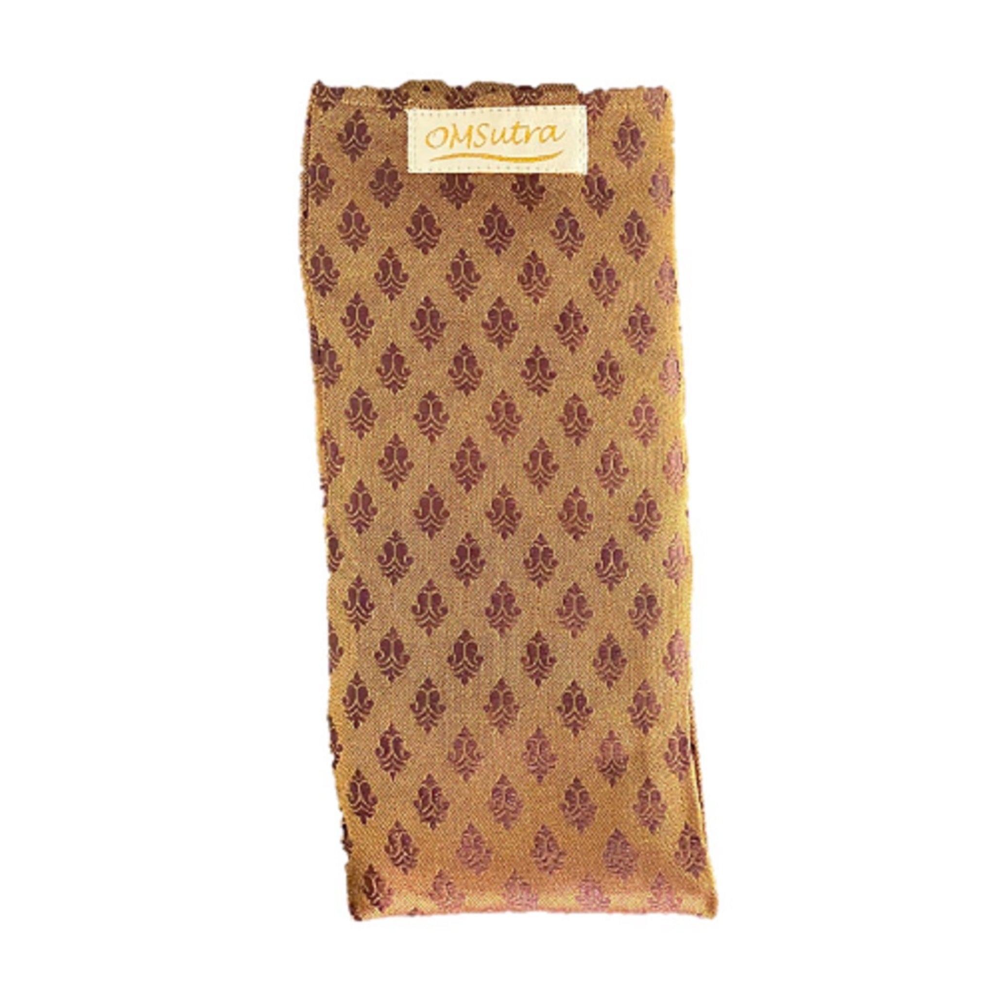 Patterned fabric roll with 'OMSutra' branding on a white background