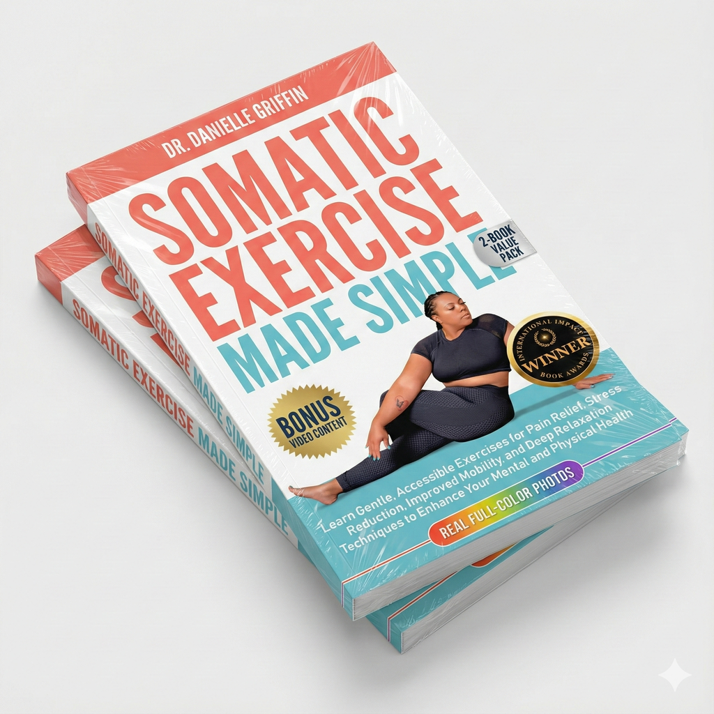 Book titled 'Somatic Exercise Made Simple' by Dr. Danielle Griffin on a white background