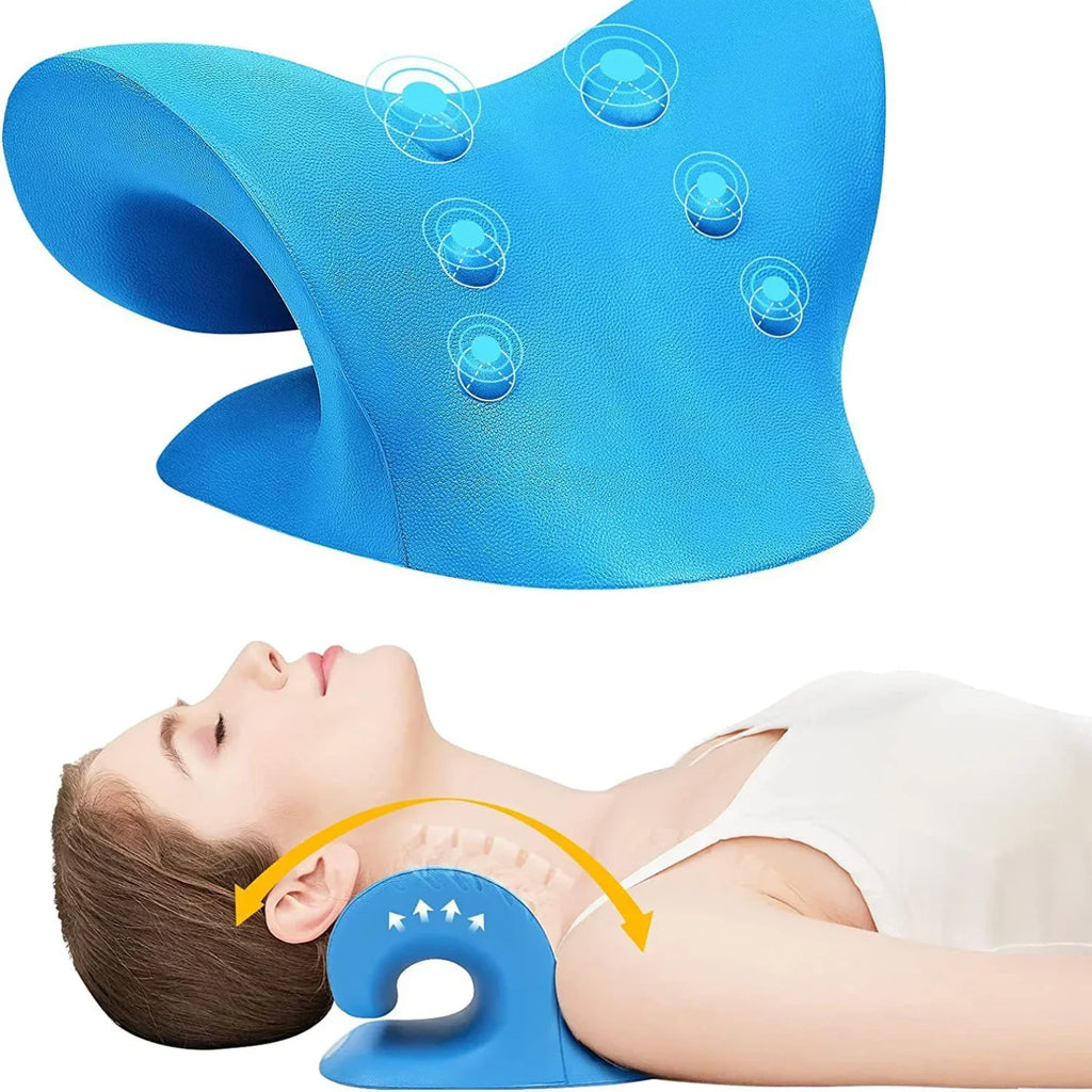 Neck & Shoulder Stretcher Chiropractic Cervical Traction Pillow Blue-1