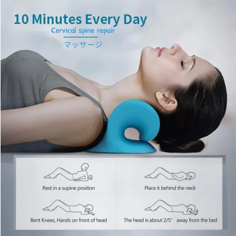 Neck & Shoulder Stretcher Chiropractic Cervical Traction Pillow Blue-4