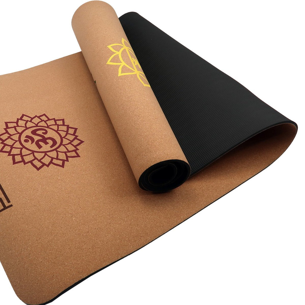 NNEDSZ Cork Yoga Mat with Carry Straps Home Gym Pilates - Chakras-0