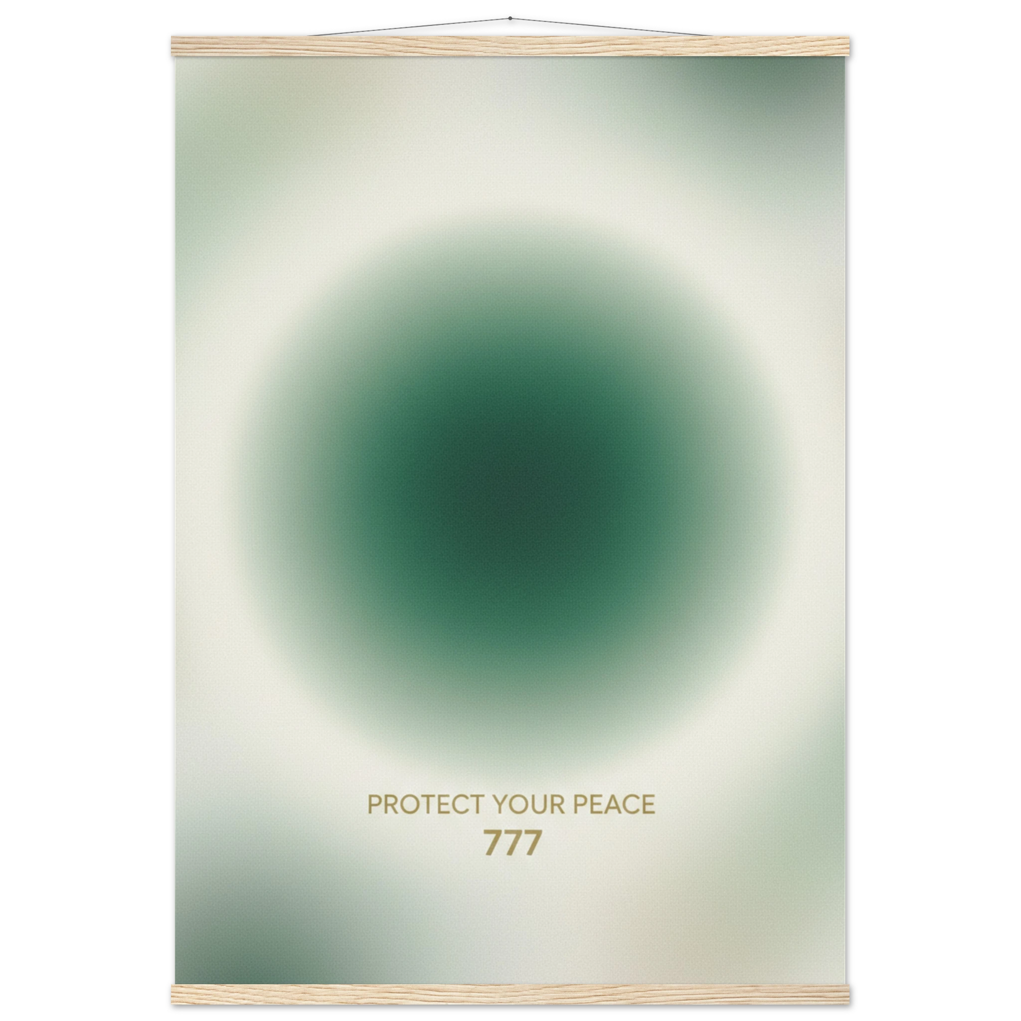 Folding screen with gradient design and text 'Protect Your Peace 777' on a white background