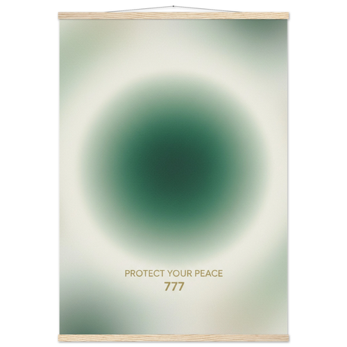 Folding screen with gradient design and text 'Protect Your Peace 777' on a white background