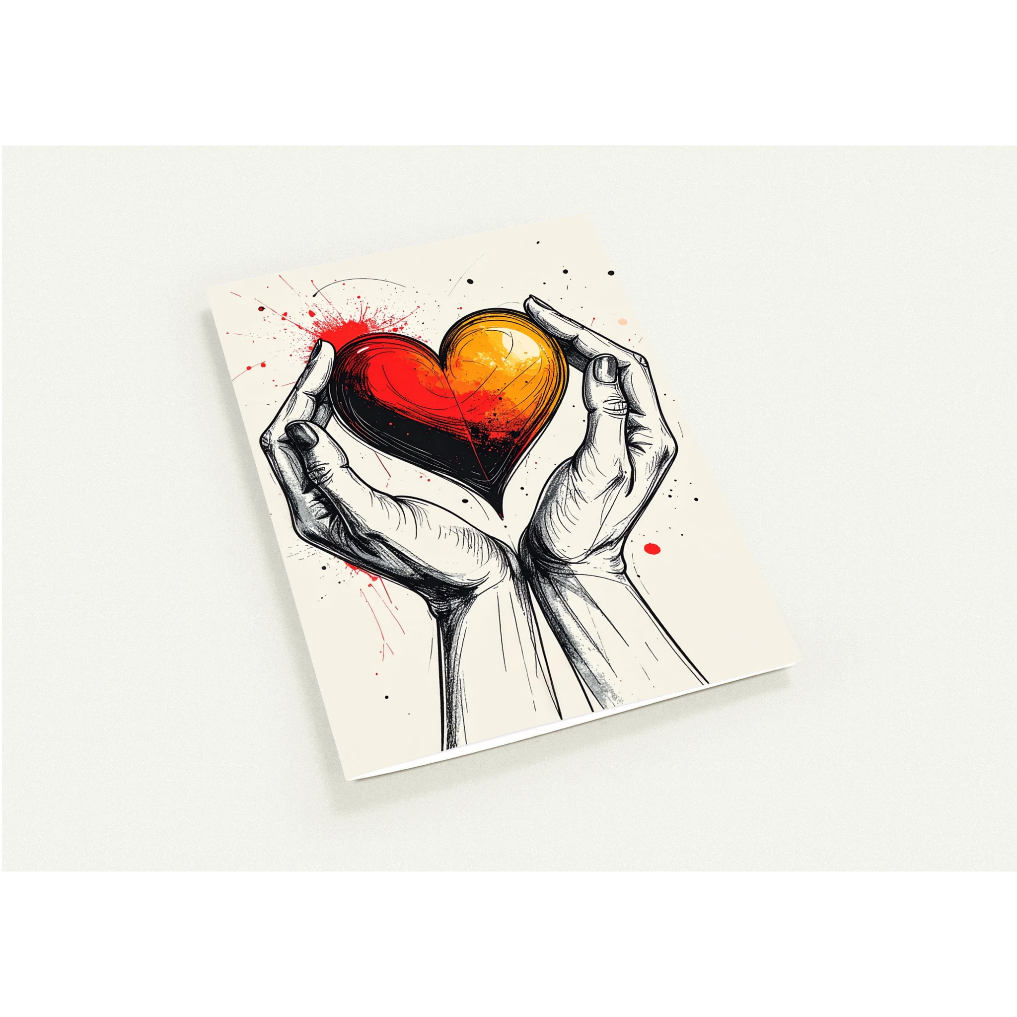 Minimalist continuous line art of hands cradling a heart.