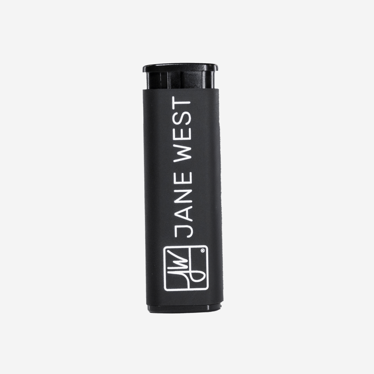 Black cylindrical container with 'Jane West' branding on a light gray background