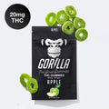 Gorilla brand THC gummies packaging with green apple gummies on a white background