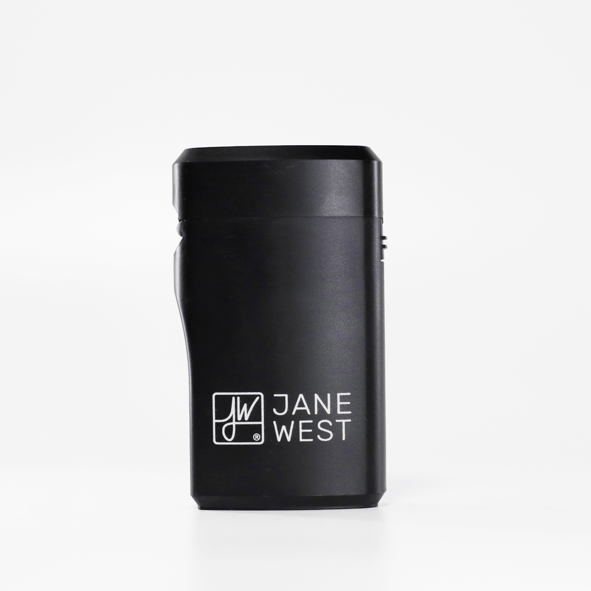Black container with Jane West logo on a white background