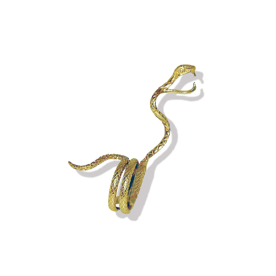 Gold snake-shaped earring on a white background