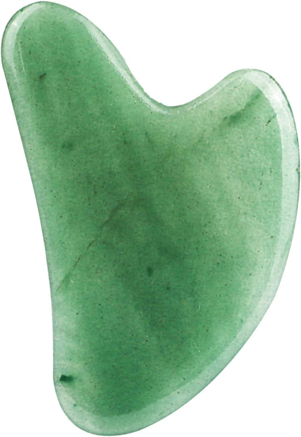 Green jade gua sha tool on a white background