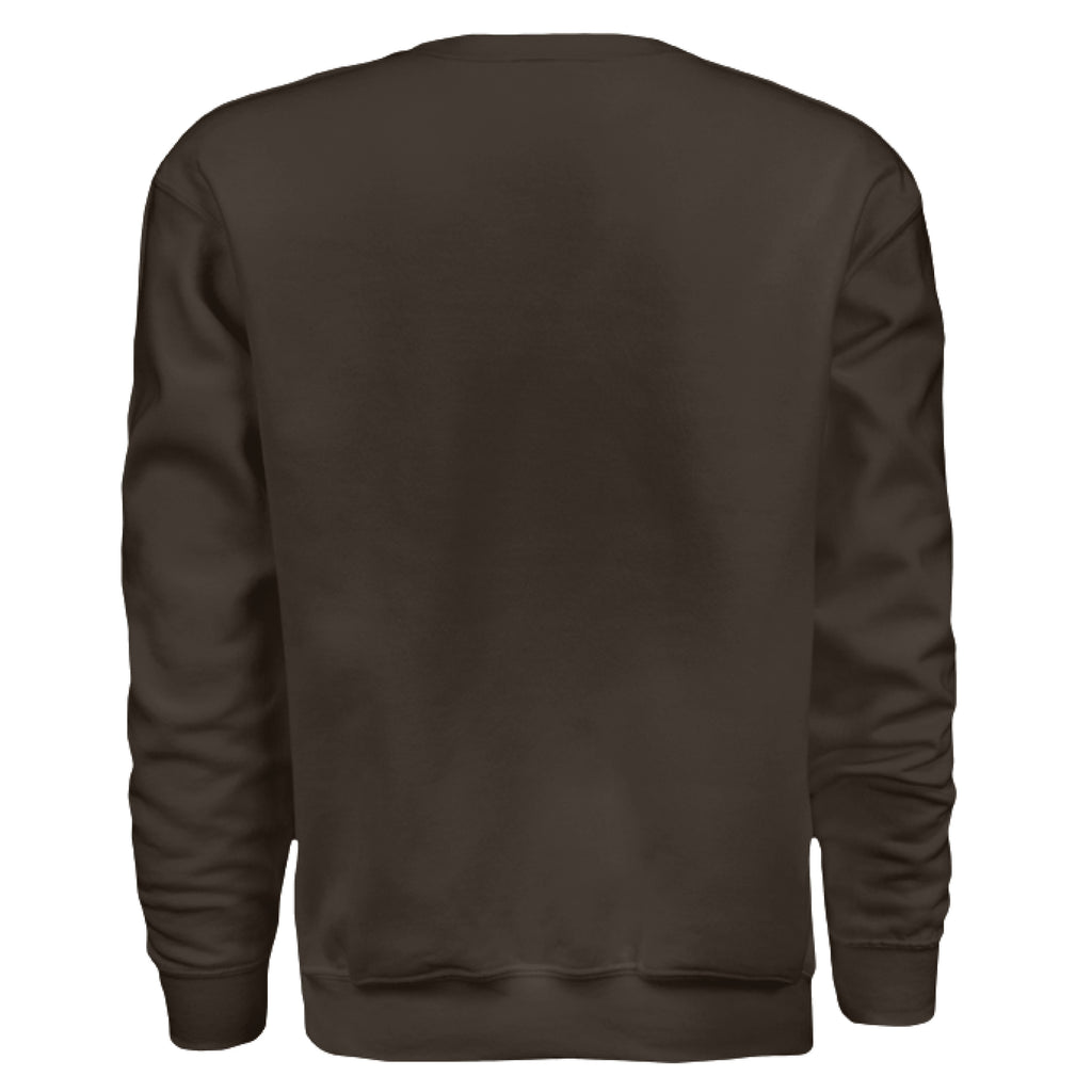 Back view of a plain brown sweatshirt on a white background