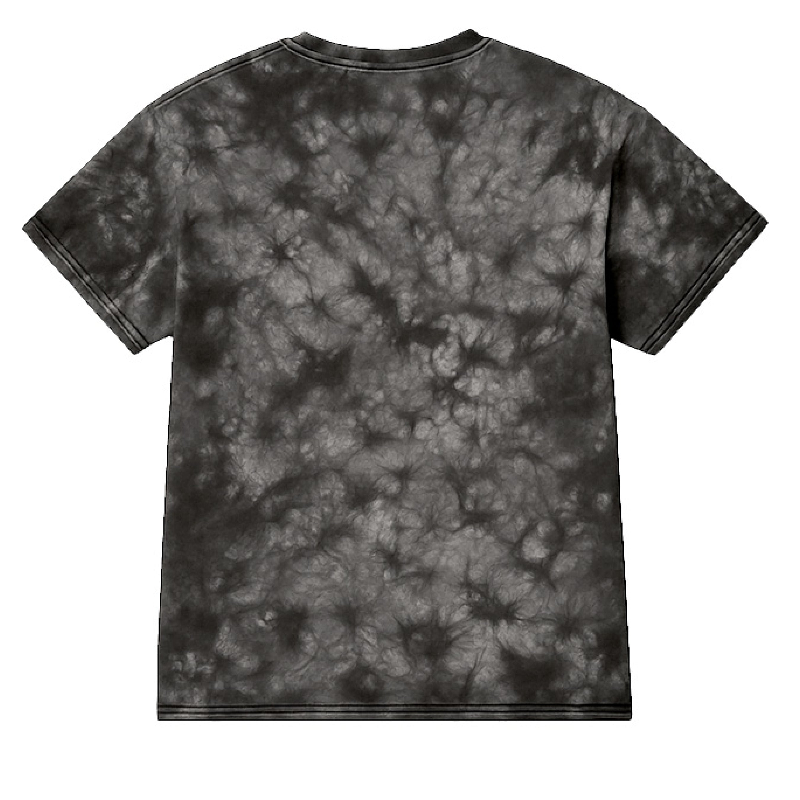 Black tie-dye t-shirt on a white background