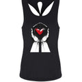 Black tank top with hands holding a red heart design on a white background