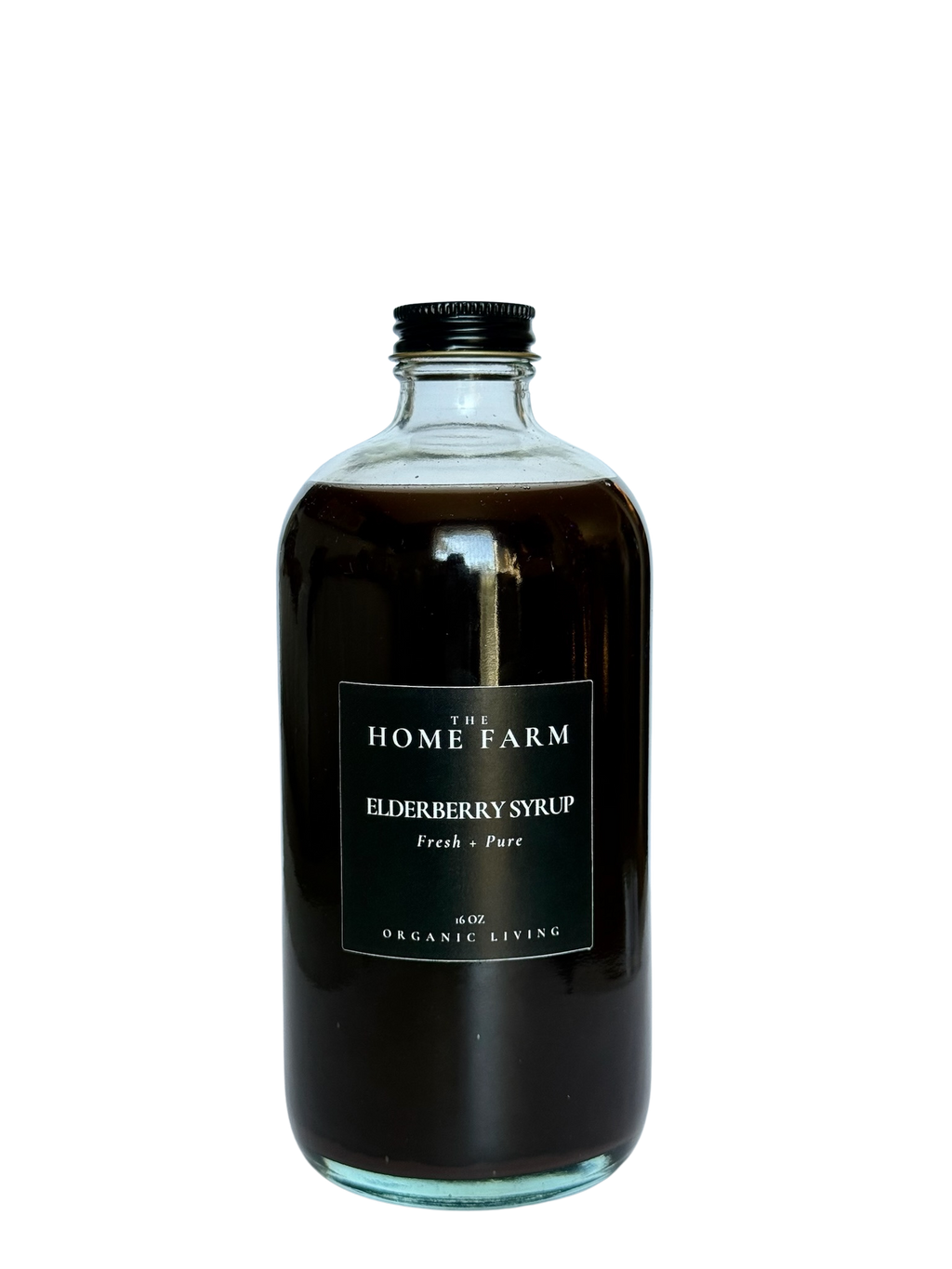 Bottle of Elderberry Syrup from The Home Farm on a white background