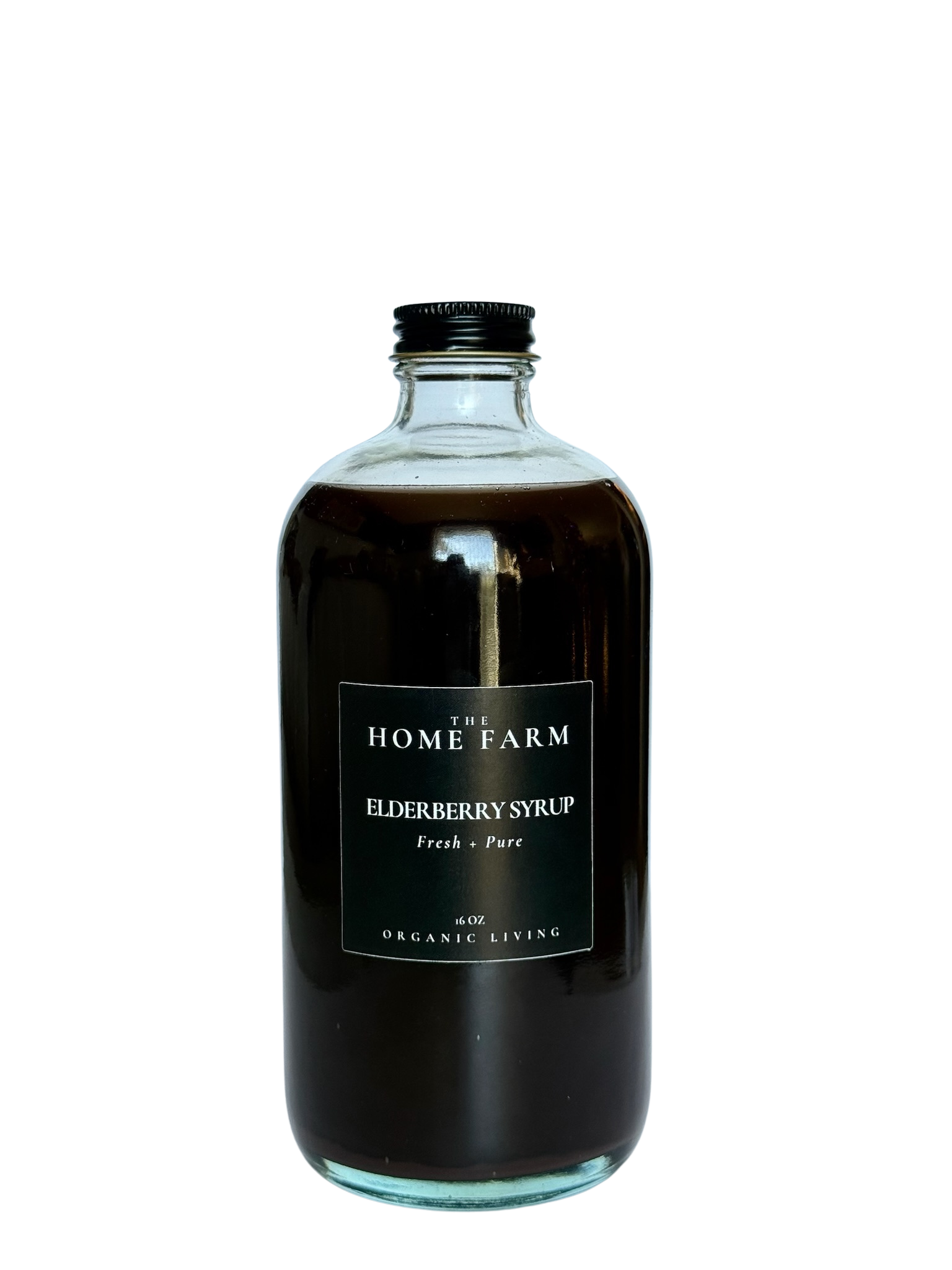 Bottle of Elderberry Syrup from The Home Farm on a white background